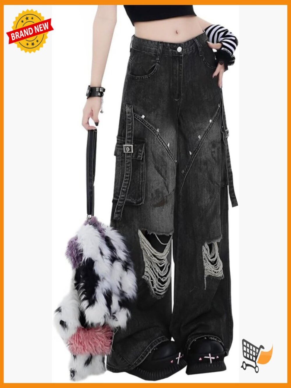 Y2K Vintage High Waist Baggy Wide Leg Ripped Denim Jeans